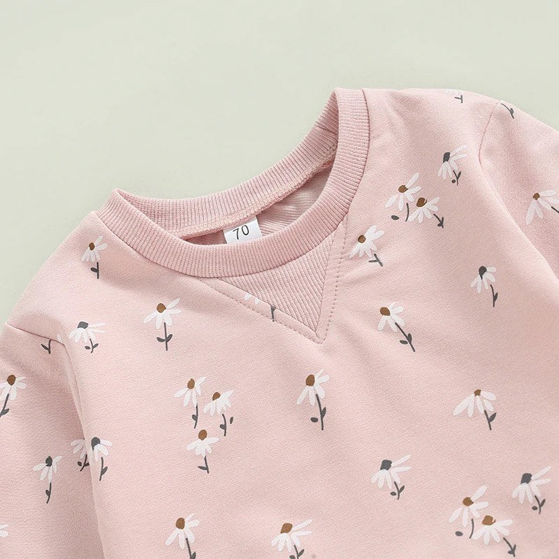 Floral Print Pullover Sweatshirt & Jogger Pants
