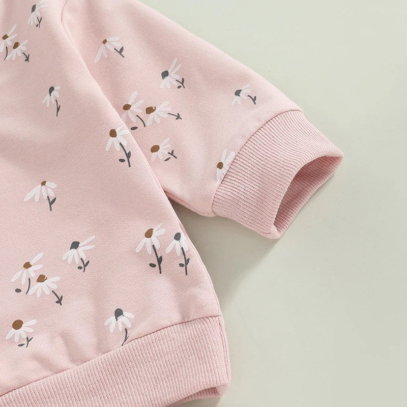 Floral Print Pullover Sweatshirt & Jogger Pants