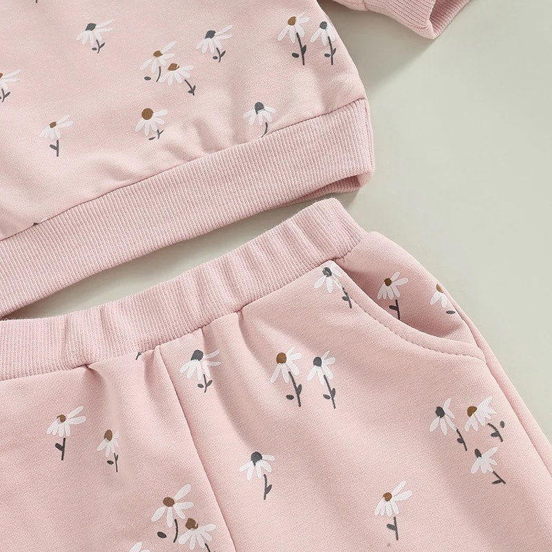 Floral Print Pullover Sweatshirt & Jogger Pants