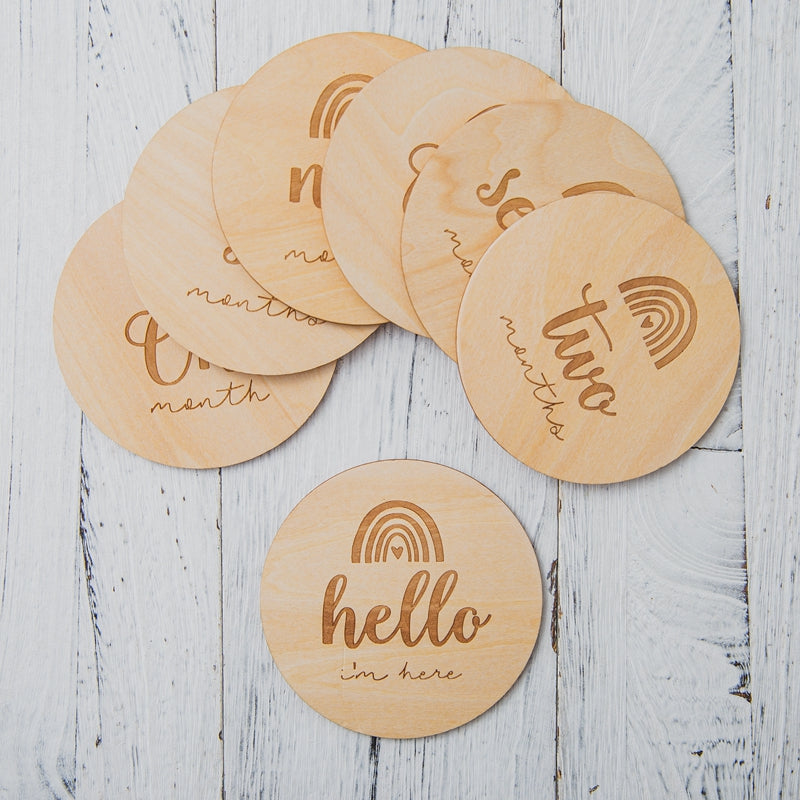 14 Pcs Rainbow Wooden Milestone Discs