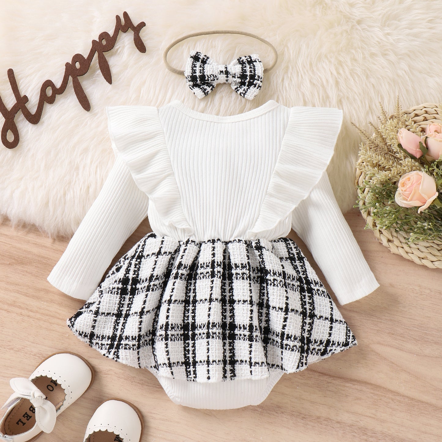 Baby Girl Plaid Dress & Headband Outfit