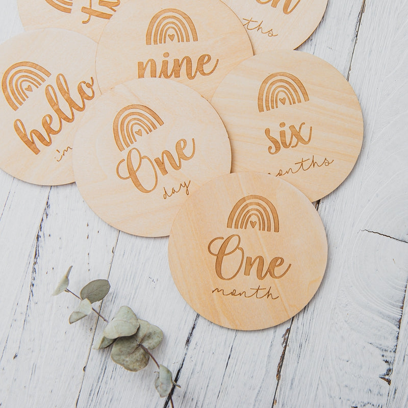 14 Pcs Rainbow Wooden Milestone Discs