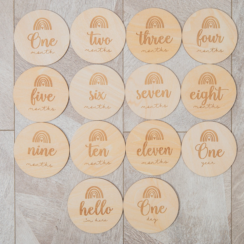 14 Pcs Rainbow Wooden Milestone Discs