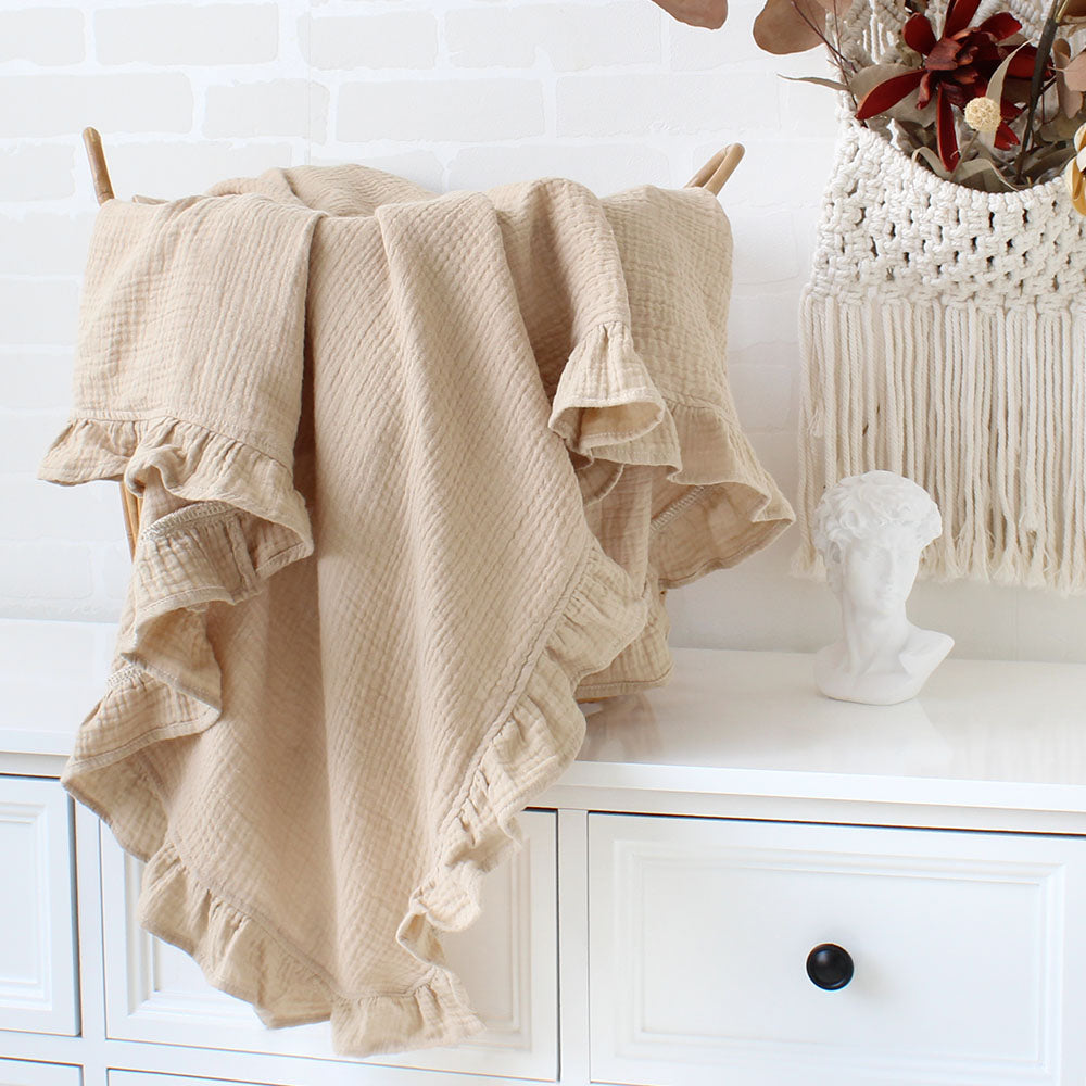 Ruffled Muslin Swaddle | Personalized Embroidered Baby Blanket