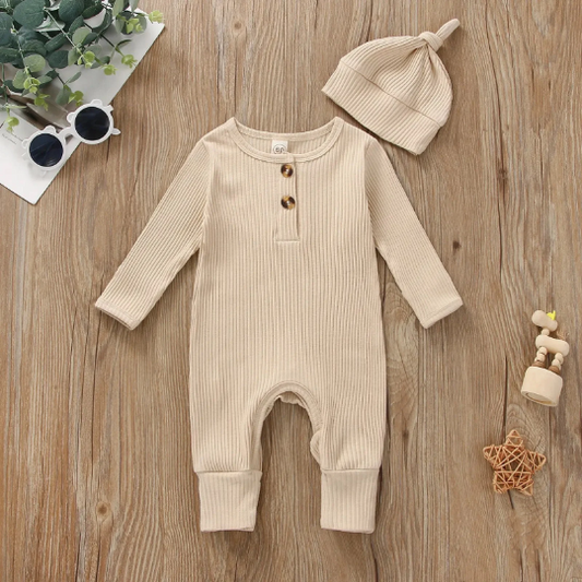 2 Pcs | Newborn Hospital Outfits | Onesie + Top Knotted Hat