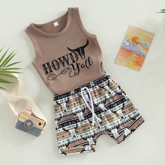 2 Piece Set | Cowboy Baby Outfits | Tank Top & Shorts