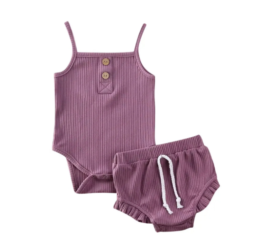 Ribbed Tank Top Onesie + Bummy Shorts Set | 2 Piece Set