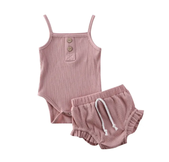 Ribbed Tank Top Onesie + Bummy Shorts Set | 2 Piece Set