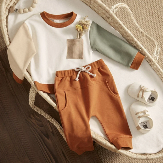 Gender Neutral Jogger Set | Pumpkin, Beige, Sage