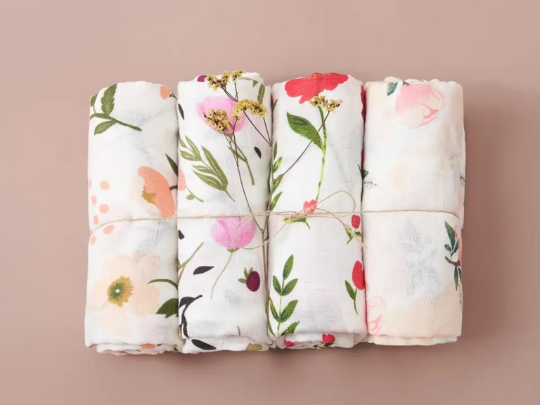 4 Pcs Baby Muslin Swaddles | 120x110cm Bamboo Cotton Swaddles