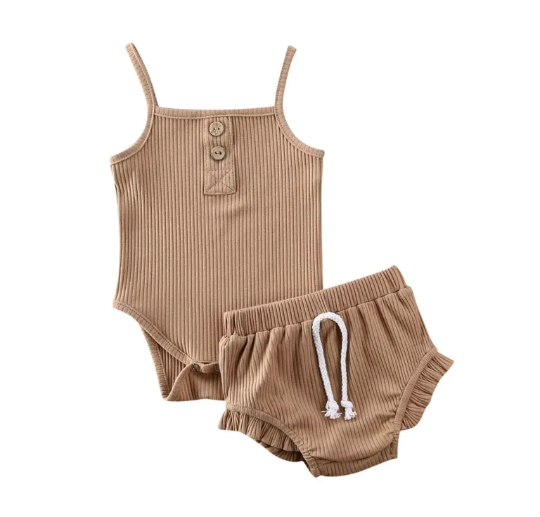 Ribbed Tank Top Onesie + Bummy Shorts Set | 2 Piece Set