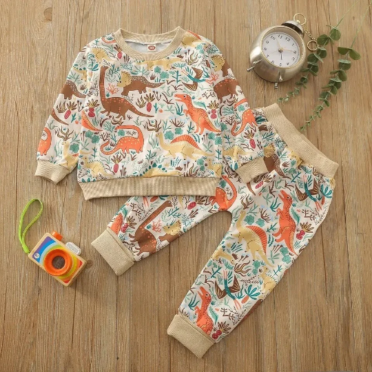 Long Sleeve Dinosaur Pullover Sweater & Pants Set