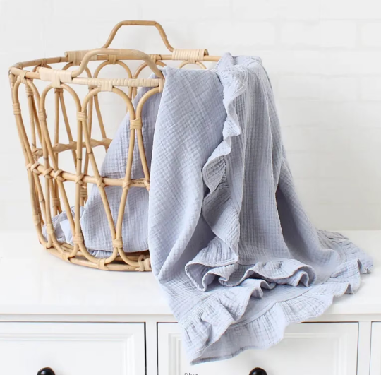 Tassel Baby Muslin Swaddles | Cotton Gauze Ruffled Baby Blanket