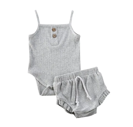 Ribbed Tank Top Onesie + Bummy Shorts Set | 2 Piece Set