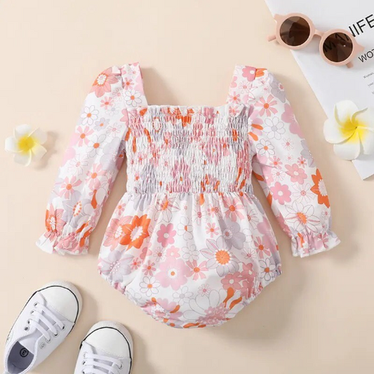 Floral Print Romper Onesie | Retro Baby Girl Romper