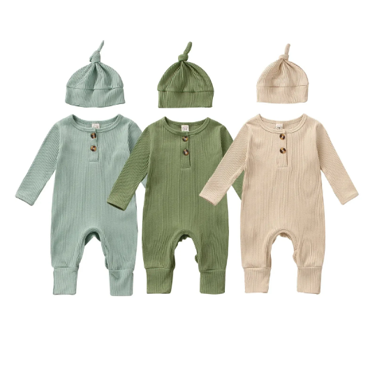 2 Pcs | Newborn Hospital Outfits | Onesie + Top Knotted Hat