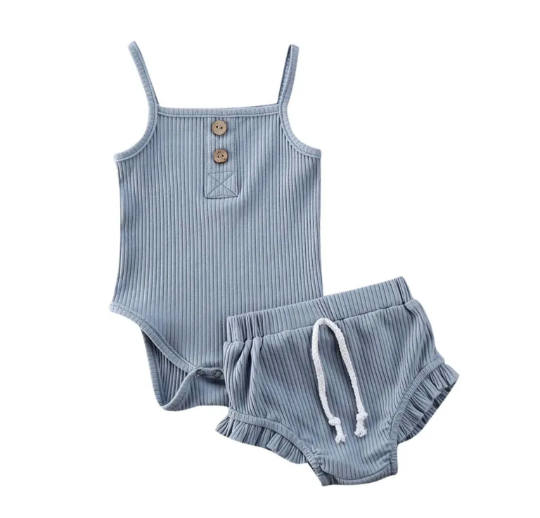 Ribbed Tank Top Onesie + Bummy Shorts Set | 2 Piece Set