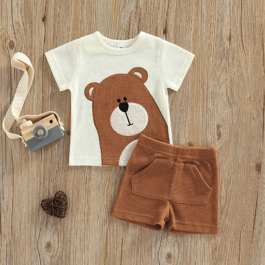 2 Piece Set | Bear Print Boys Summer Outfit