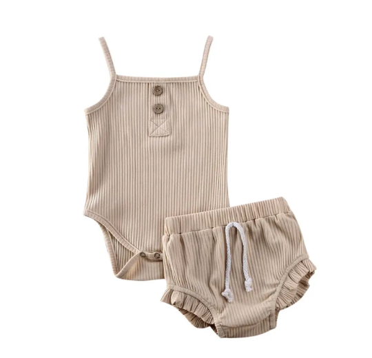 Ribbed Tank Top Onesie + Bummy Shorts Set | 2 Piece Set