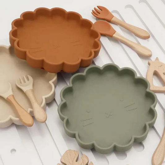 3 Piece Set | Animal Face Dinnerware Silicone Feeding Set