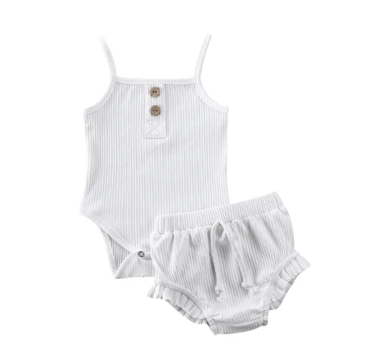 Ribbed Tank Top Onesie + Bummy Shorts Set | 2 Piece Set