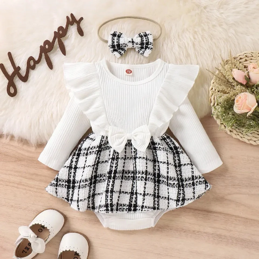 Baby Girl Plaid Dress & Headband Outfit